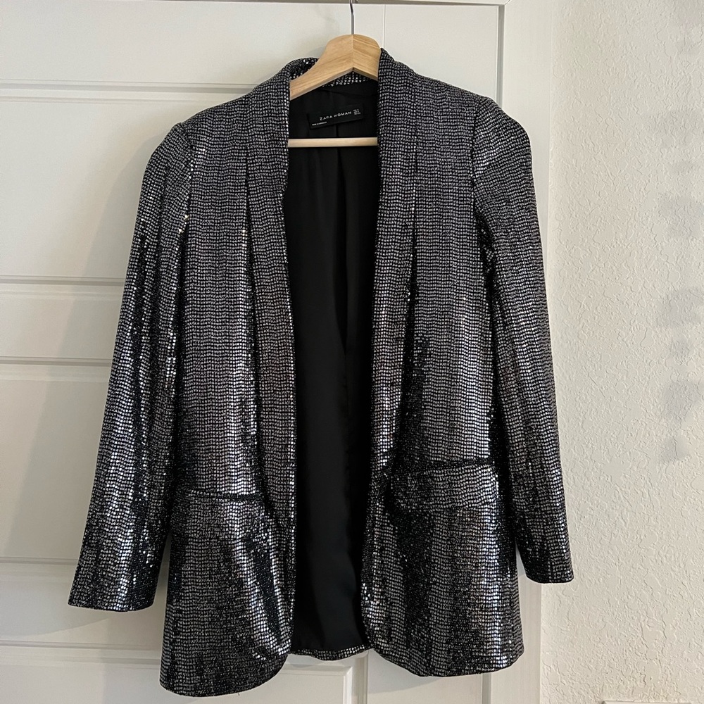 ZARA - sequin silver/black blazer - size S